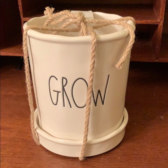 Rae Dunn GROW Plant Pot With Drip Tray
